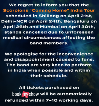 Update for the Scorpions Coming Home India Tour
